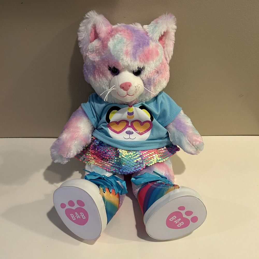 Build A Bear BAB Pastel‎ Swirl Kitty Cat Plush  Meow Sound And Outfit/shoes